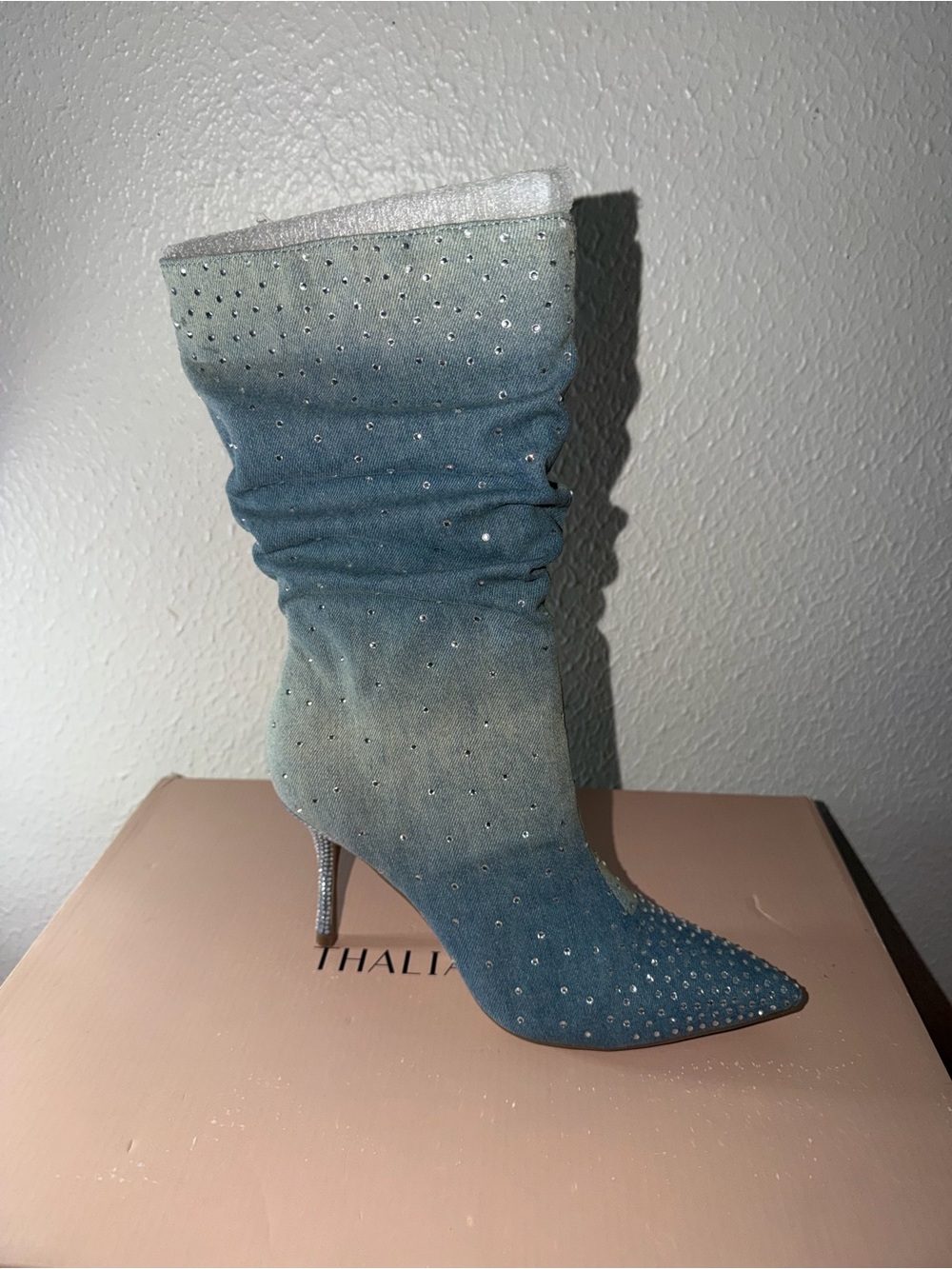 Thalian Blue Ombré Rhinestone Slouch Boot